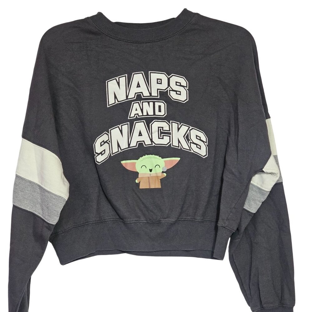 Star Wars Grogu "Naps And Snacks" Sweatshirt M Gray White Cotton Blend Crewneck